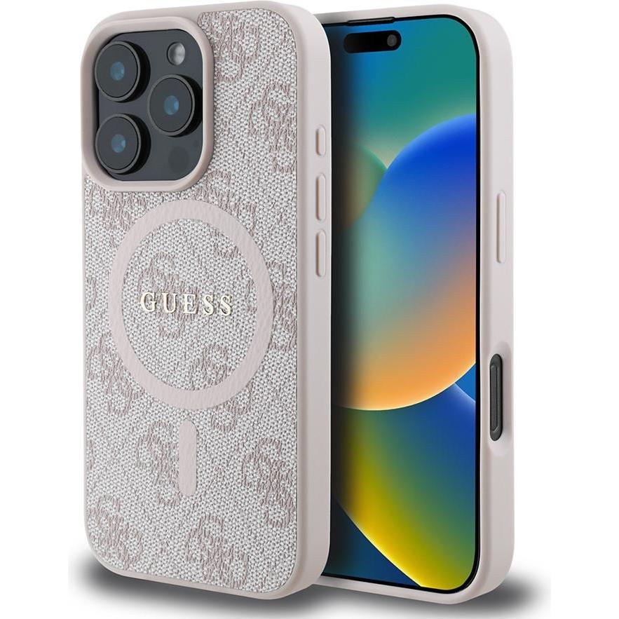 Guess GUHMP16XG4GFRP iPhone 16 Pro Max 6,9" różowy/pink MagSafe PU 4G Ring Classic Logo (Apple iPhone 16 Pro Max), Smart...