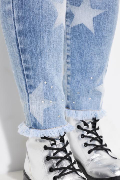 Image du produit Angel of Style Jeans, Slim Fit, Sterne, Glitzersteinchen, Fransensaum (56)