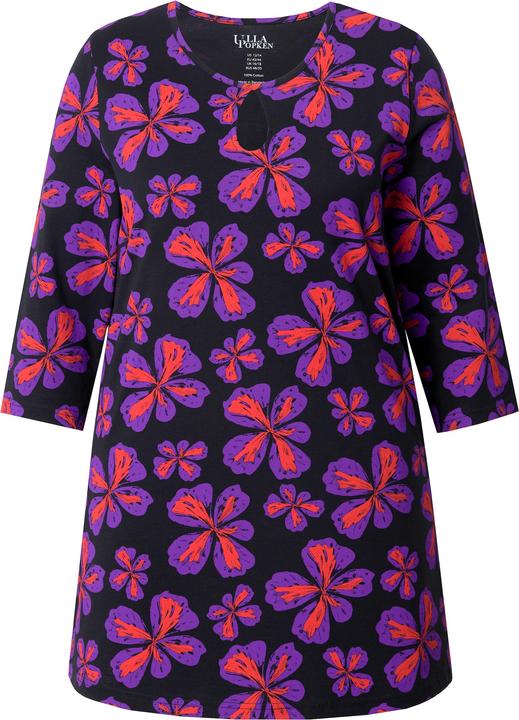 Immagine prodotto Ulla Popken Maglia dal taglio lungo e svasato con fiori, scollo a girocollo e maniche a 3/4 (46, 48)