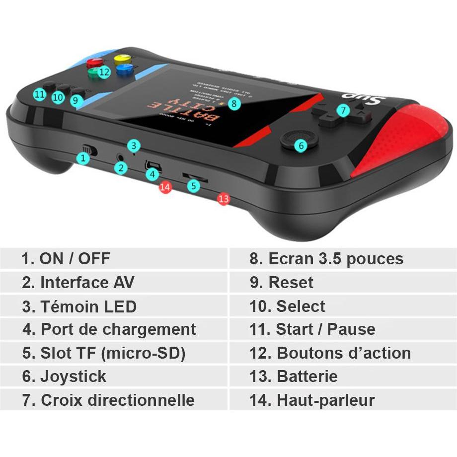 Thumbnail - VR Shinecon Handheld SupMax Konsole mit 500 Spielen, Retro Gaming, Rot