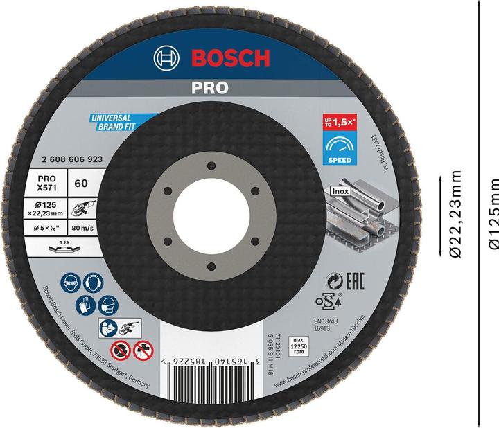 Produktbild Bosch Professional Zubehör PRO X571 Fächerschleifscheibe, 125 mm, G60 (60)
