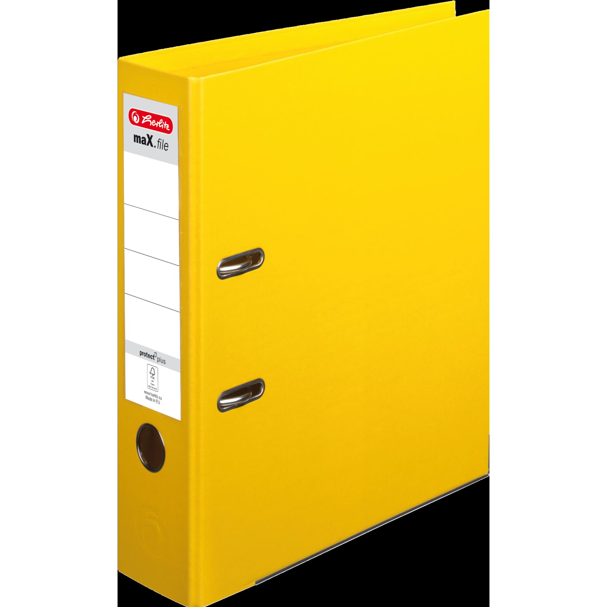 Herlitz, Ordner, Ordner maX.file protect plus, Rückenbr.: 80 mm, gelb DIN A4, Voll-PP-Kunststoffbezug, Kantenschutz (A4,...