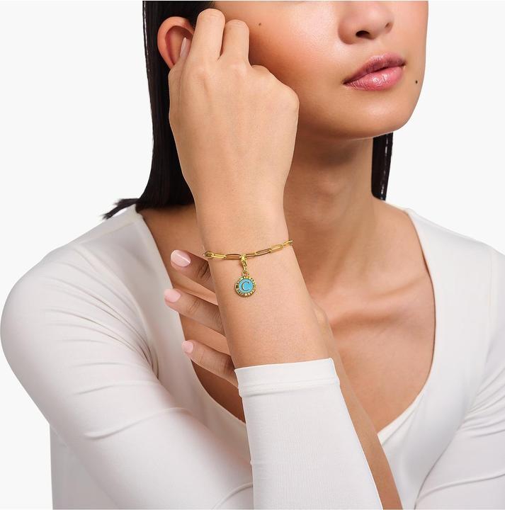 Thomas Sabo Member Charm türkiser Charmista Coin vergoldet (925er Silber, Emaille)