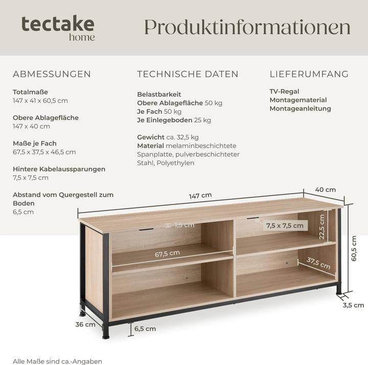 Produktbild tectake Sideboard Navan 147x41x60,5cm