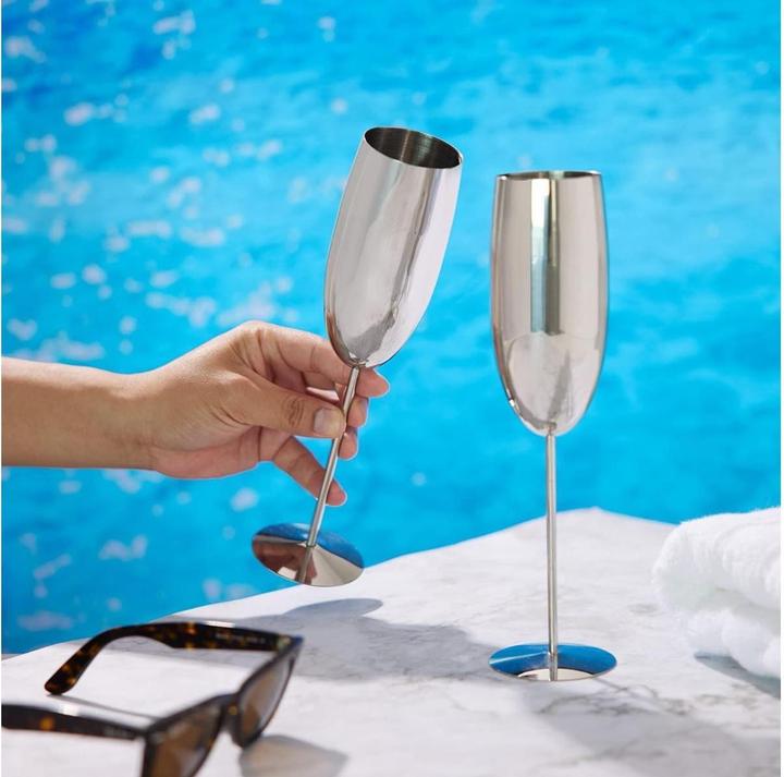 Produktbild Oak & Steel Edelstahl Sektgläser Silber 2er-Set (28.50 cl, 2 Gläser, Sektgläser)