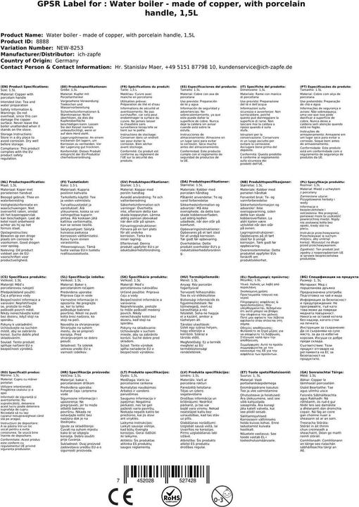 Actual product image Ich-zapfe Tea kettle with porcelain handle (1.50 l)