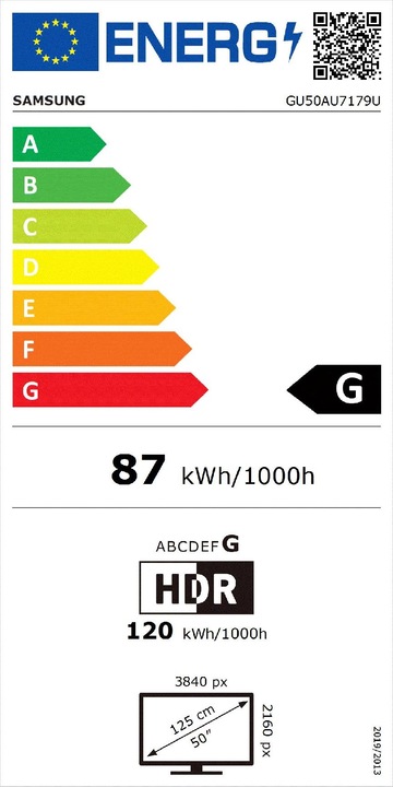 Energy Label Samsung GU50AU7179U (50", AU7100, LED, 4K, 2021)