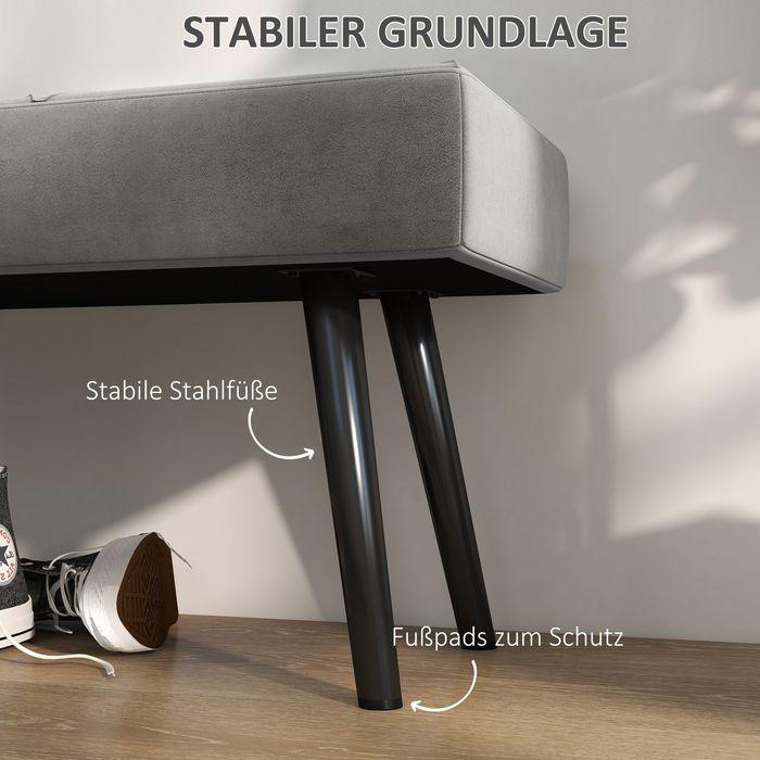 Immagine prodotto Swisshandel24 Polsterbank Samtoptik, X-Muster, bis 120 kg, Grau, 100x36x45 cm (100 cm)
