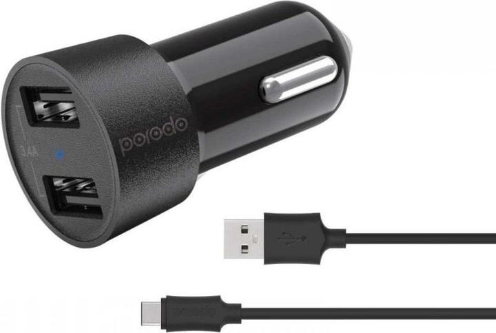 Produktbild Porodo Dual Port USB Car Charger 3.4A 1.2m Type C