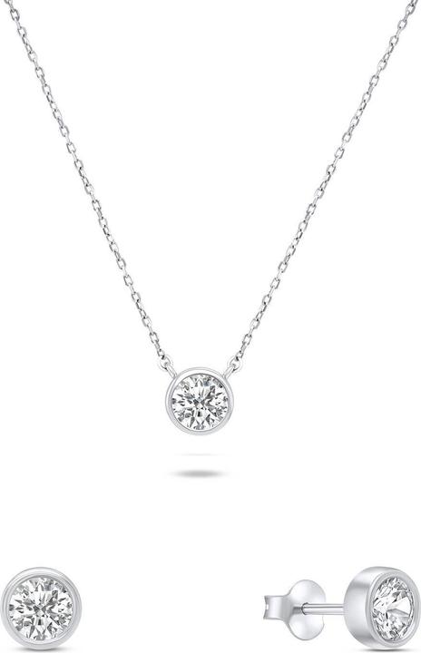 Brilio Silver - Modern silver jewelry set with zircons SET220W (earrings. necklace)