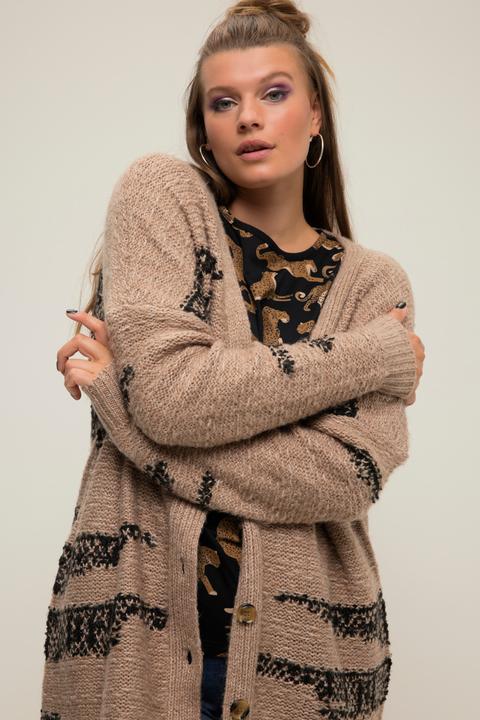 Immagine prodotto Studio Untold Cappotto dal taglio oversize in maglia jacquard con frange, scollo a V e maniche lunghe (54)