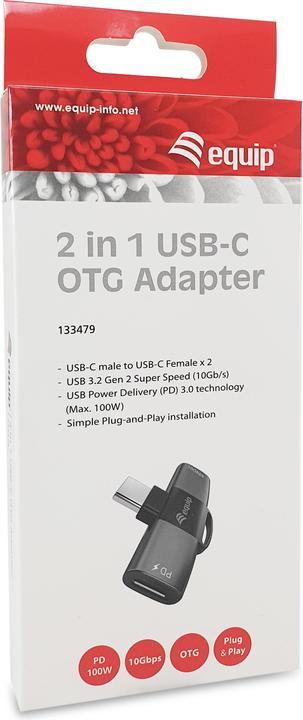 Produktbild equip Adapter USB C -> 2xUSB-C OTG Adapter 20V/5A 100W PD si (USB Typ-C)