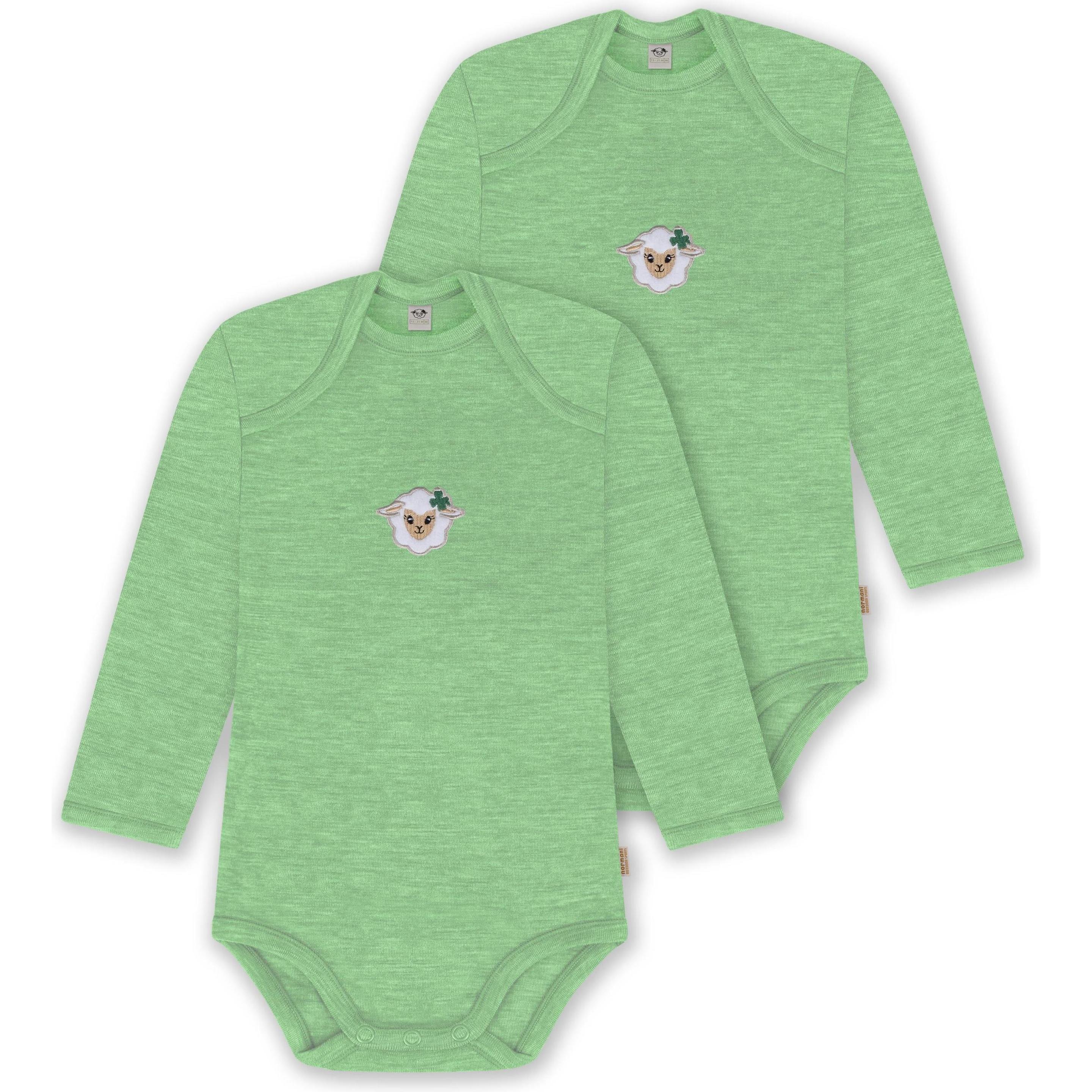Normani, Herren, Body, 2er Pack Baby Merino Body Langarm „Auckland" - 9377, Grün, (98)