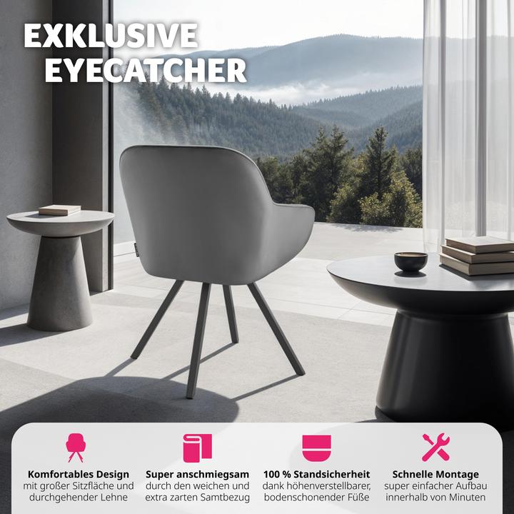 Immagine prodotto tectake Poltrona girevole con braccioli Snug effetto velluto, imbottita