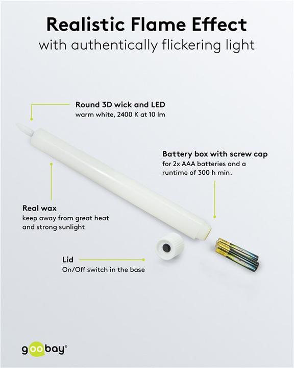Image du produit Goobay Lot de 5 bougies bâton à LED en cire véritable (5 x)