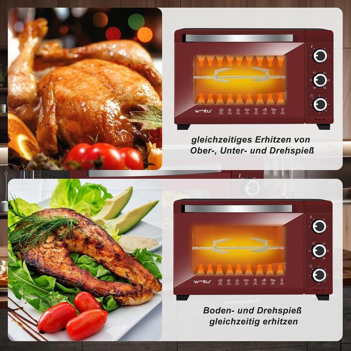 Produktbild Woltu Mini Backofen 32 Liter, Schwarz+rot