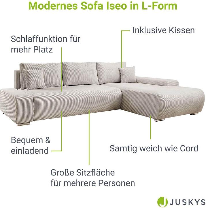 Produktbild Juskys Sofa Iseo Rechts mit Schlaffunktion (2-Sitzer)