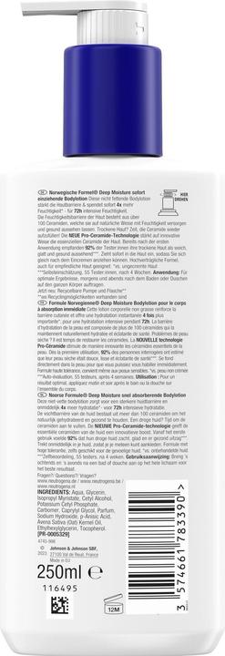 Nährwerte und Zutaten Neutrogena Deep Moisture (Körpermilch, 250 ml)
