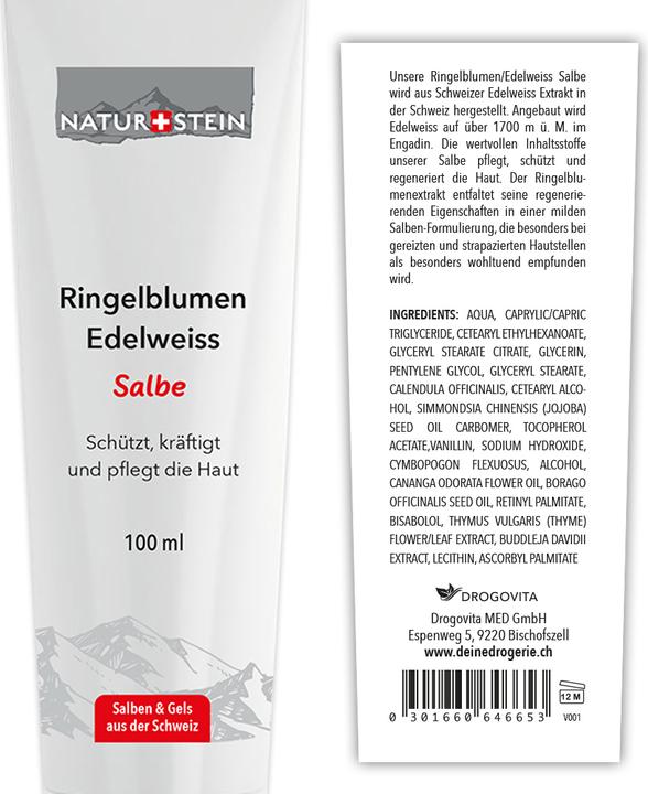 Nährwerte und Zutaten Naturstein Ringelblume / Edelweiss Salbe (Körpercreme, 100 ml)