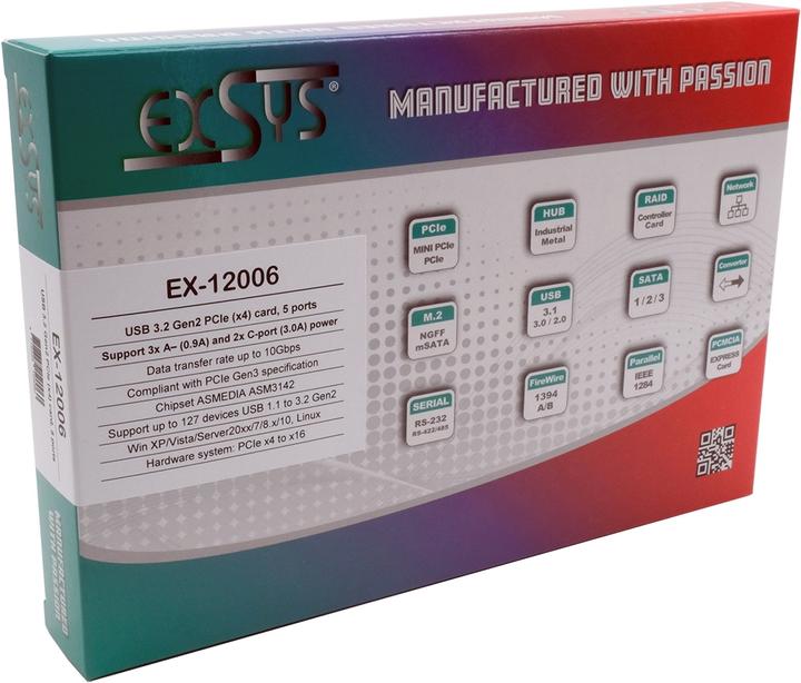 Produktbild Exsys GmbH USB 3.2 Gen2 PCIe (x2) Karte mit 5 Ports ( 3A+2C Anschlüsse)