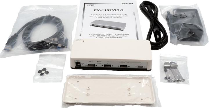 Actual product image Exsys USB 3.2 HUB 4-Port incl.Mains. 12V/3 15KV ESD Surge Protection & 3KV Opto (USB-B, 4 Ports)