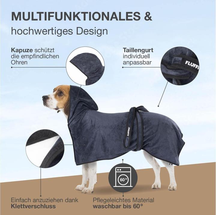 Produktbild Fluffino Bademantel Beige / Blau, S (S, Hundebademantel)