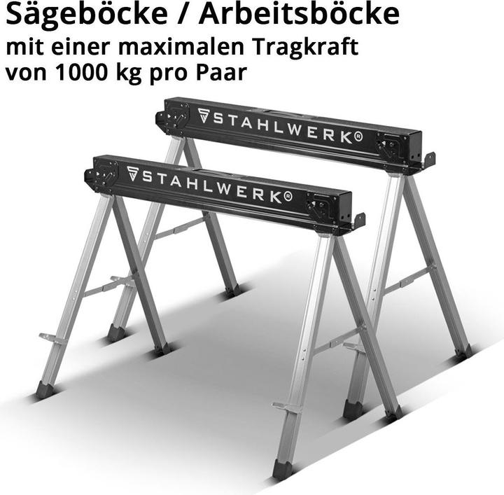 Produktbild Stahlwerk Sägebock 2er Set 500 kg Universal Arbeitsbock Klappbock Gerüstbock (105.50 cm, 60 cm)