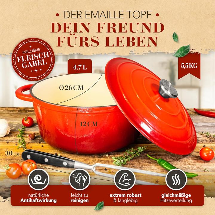 Produktbild Krustenzauber Schmortopf mit Fleischgabel (Bräter + Schmortopf, Gusseisen)