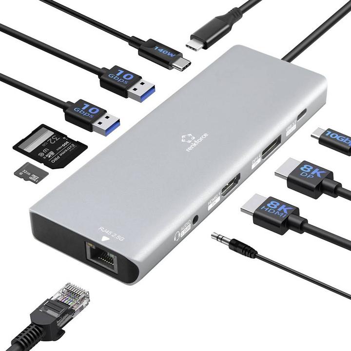 Produktbild Renkforce USB-C® Dockingstation RF-DKS-905 10-in-1 8K PD 3.1 Passend für Marke (USB-C, 10 Ports)