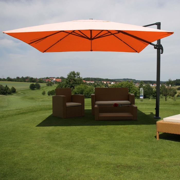 Actual product image Swisshandel24 Gastronomy traffic light umbrella, 3x4m (Ø5m) Polyester Alu/Steel 26kg - terracotta without stand (3 m)