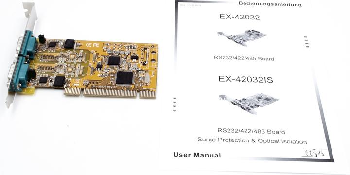 Produktbild Exsys 2S Seriell RS-232/422/485 PCI Karte Surge Protection & Optical Isolation (FTDI Chip-Set)