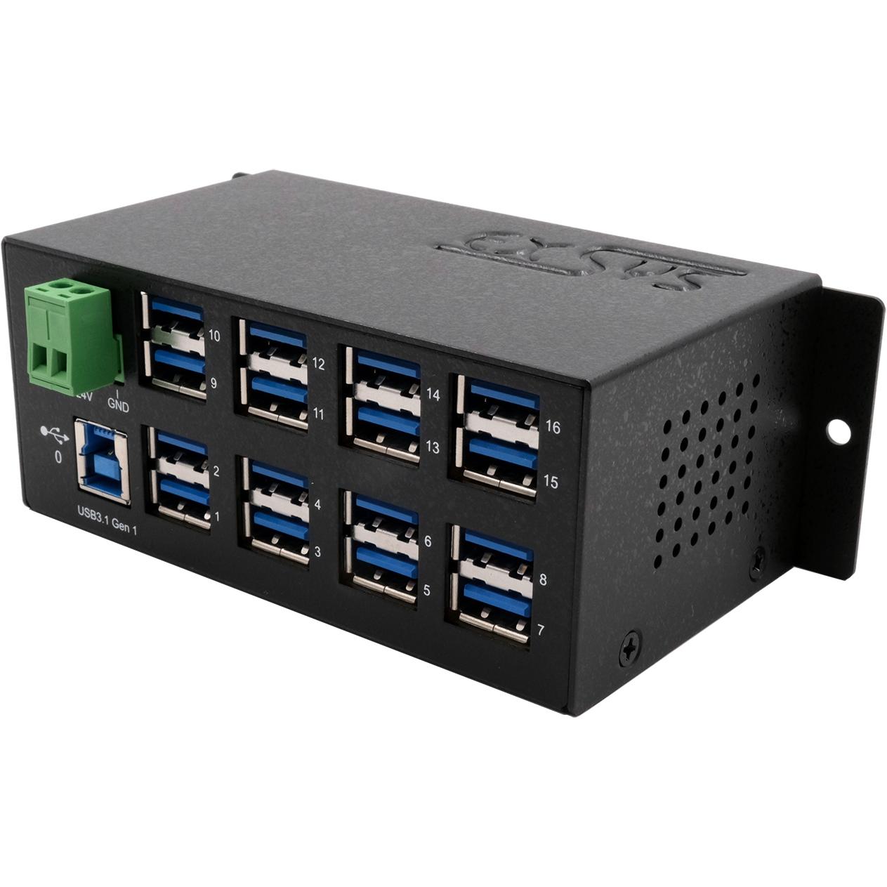 Thumbnail - Exsys EX-1113HMS, 16xUSB 3.0/3.1 MetallHUB (USB-B, 16 Ports), Dockingstation + USB Hub, Schwarz