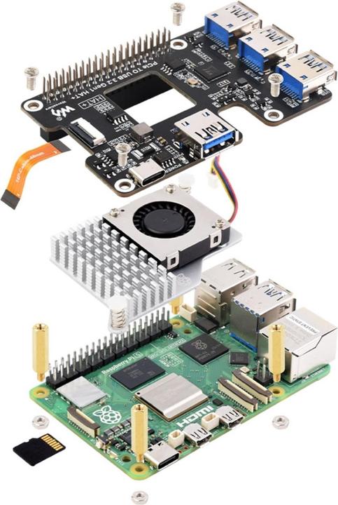 Produktbild WaveShare PCIe auf USB 3.2 HAT+ für Raspberry Pi 5