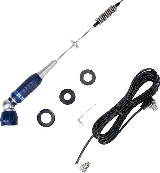 Actual product image PNI ML75 CB antenna package and T601 mounting cable, length 75 cm, 26-28 MHz, 300 W, foldable