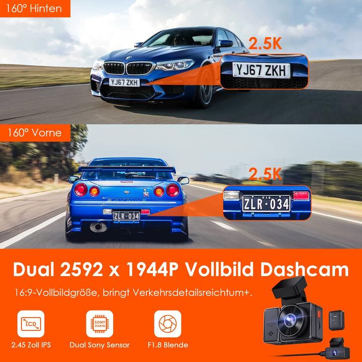 Immagine prodotto Vantrue E2 Dual 1944P Dashcam (Display integrato, Ricevitore GPS, WiFi, 2.7K)