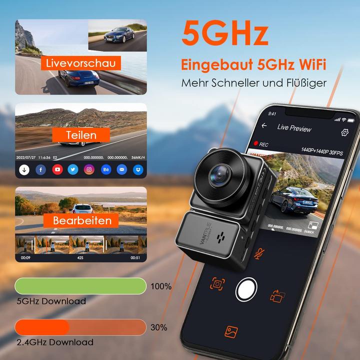 Immagine prodotto Vantrue E2 Dual 1944P Dashcam (Display integrato, Ricevitore GPS, WiFi, 2.7K)