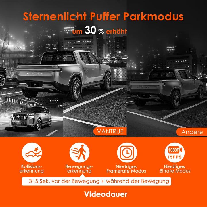 Immagine prodotto Vantrue E2 Dual 1944P Dashcam (Display integrato, Ricevitore GPS, WiFi, 2.7K)