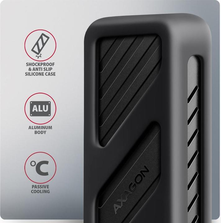 Actual product image Axagon EEM2-20G NVMe SSD enclosure, USB-C 3.2, 20 Gbps, 2230 - 2280 - black (M.2 2280, M.2 2230, M.2 2260, M.2 2242)