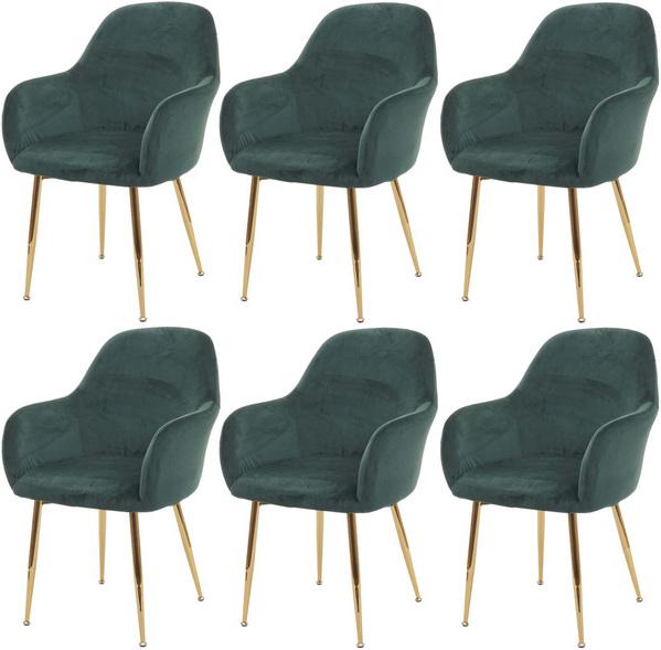Actual product image Swisshandel24 6x Dining Chair HWC-F18, Chair Kitchen Chair, Retro Design Velvet Green, Golden Legs