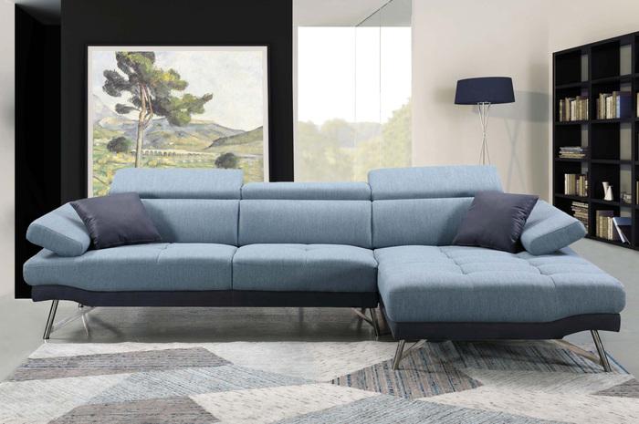 Produktbild Swisshandel24 Sofa, Couch Ecksofa L-Form 3-Sitzer, Liegefläche rechts, blau-grau