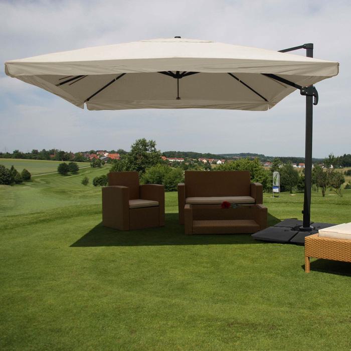 Actual product image Mendler Gastronomy traffic light umbrella, 3,5x3,5m (Ø4,95m) Polyester Alu/Steel 25kg - Flap, cream-grey (3.50 m)