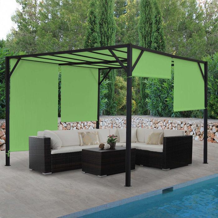 Image du produit Swisshandel24 Pergola Baia, abri de jardin, armature robuste en acier de 6cm + toit coulissant vert - (405 cm, 405 cm)
