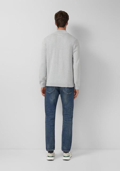 Produktbild s.Oliver Strickjacke Baumwoll-Strickjacke mit Stehkragen und Logo-Patch (M)