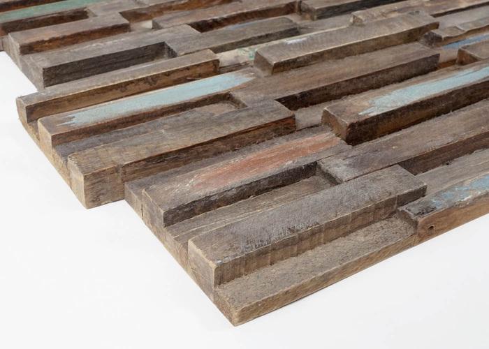 Produktbild Swisshandel24 10x Teak-Holzfliesen (1qm), 3D Wandfliesen Wandverkleidung Mosaikfliesen Wandpaneele vintage braun