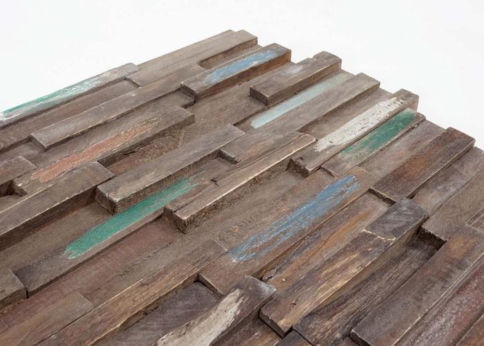 Produktbild Swisshandel24 10x Teak-Holzfliesen (1qm), 3D Wandfliesen Wandverkleidung Mosaikfliesen Wandpaneele vintage braun