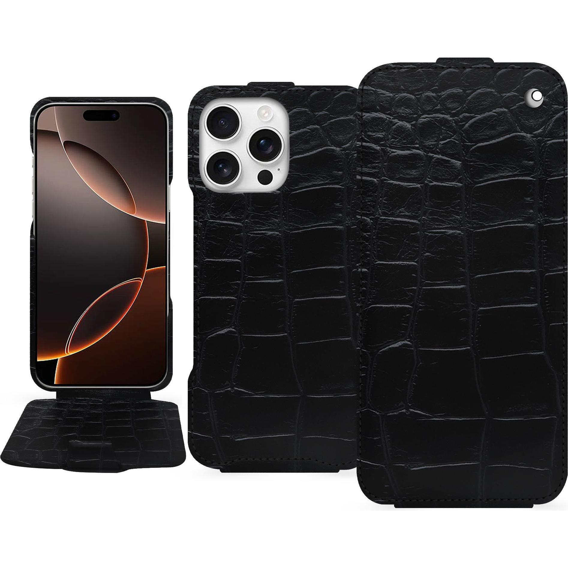 Noreve Lederschutzhülle vertikal (Apple iPhone 16 Pro), Smartphone Hülle, Schwarz