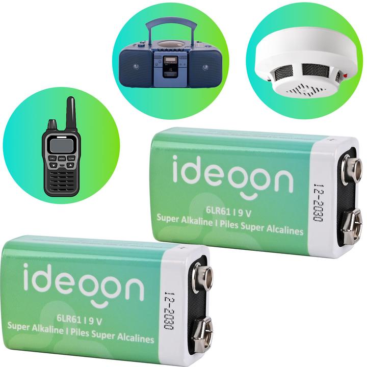 Produktbild Ideoon 2er-Set Hochwertige 9V-Block Batterie - 6LR61 Alkaline 9 Volt - Zuverlässige Energiequelle (2 Stk.)