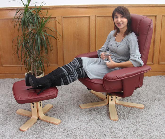 Immagine prodotto Swisshandel24 Poltrona relax Poltrona TV Poltrona senza sgabello in similpelle - bordeaux