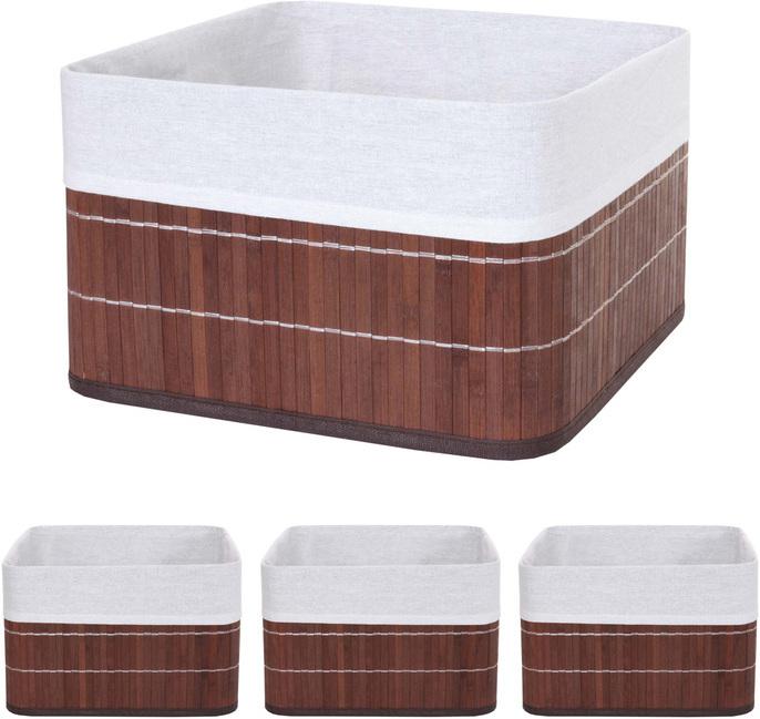 Swisshandel24 4x Storage Basket, Basket Storage Box Sorting Box Shelf Basket, Bamboo Brown (33 cm, 4x)