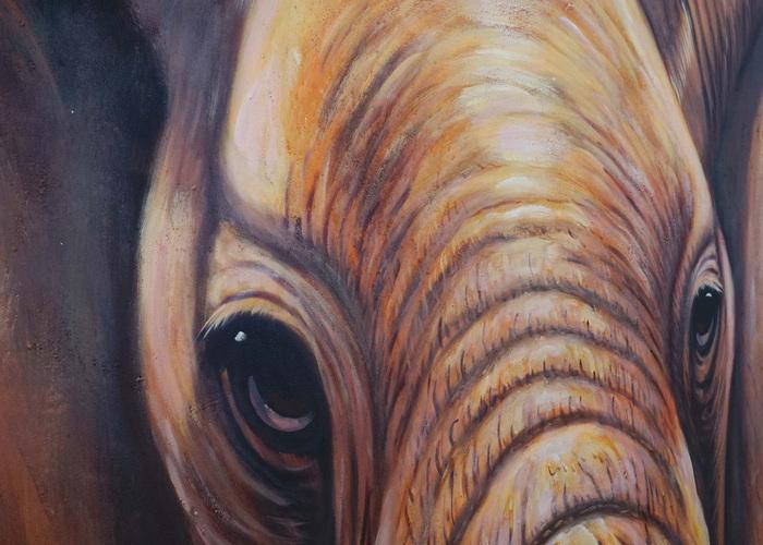 Image du produit Swisshandel24 Peinture à l'huile Gros plan sur un éléphant, peinture murale 100% peinte à la main XL, 120x100cm (120 x 100 cm)